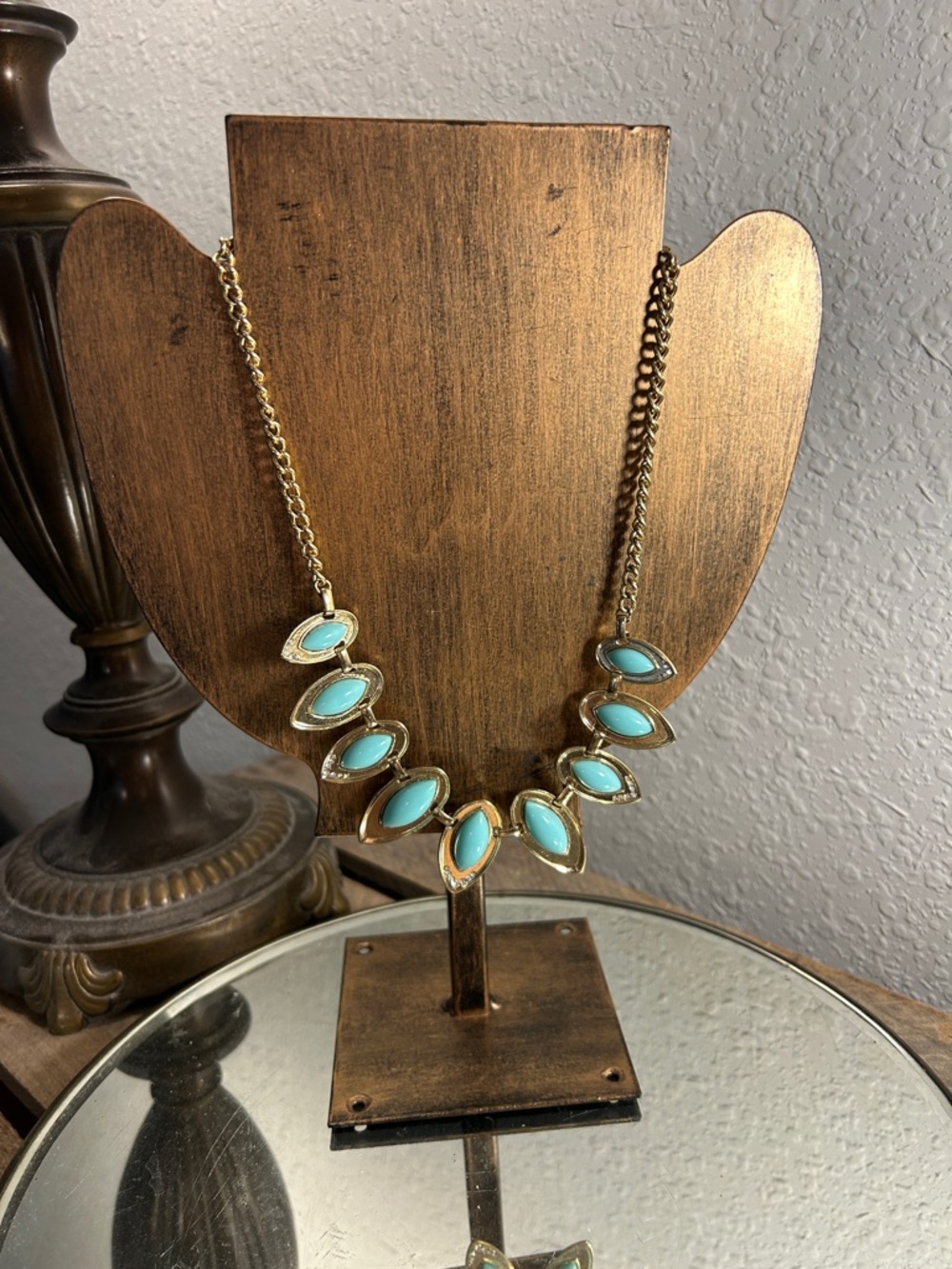 Coastal Cowgirl Bling Gold-Tone Necklace with Faux Turquoise Teardrop Accents